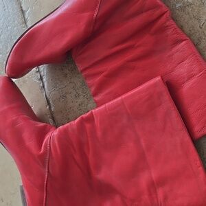 Red size 7 calf length boots